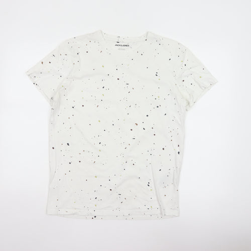 Jack & Jones Men White Graphic Print Cotton Crew Neck T-Shirt L