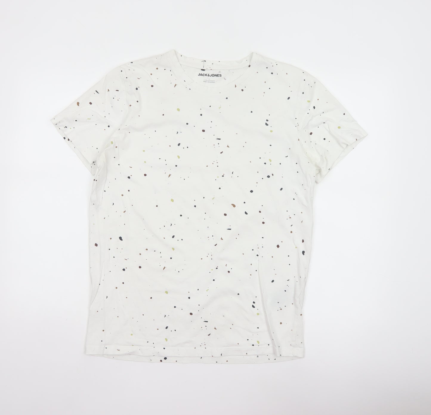 Jack & Jones Men White Graphic Print Cotton Crew Neck T-Shirt L