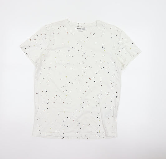 Jack & Jones Men White Graphic Print Cotton Crew Neck T-Shirt L