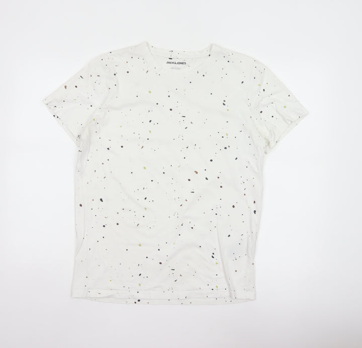 Jack & Jones Men White Graphic Print Cotton Crew Neck T-Shirt L
