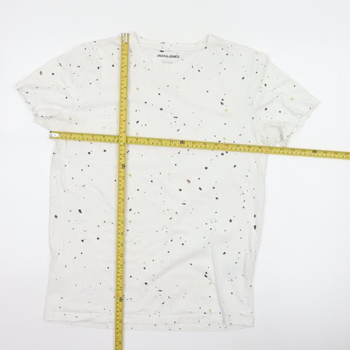 Jack & Jones Men White Graphic Print Cotton Crew Neck T-Shirt L