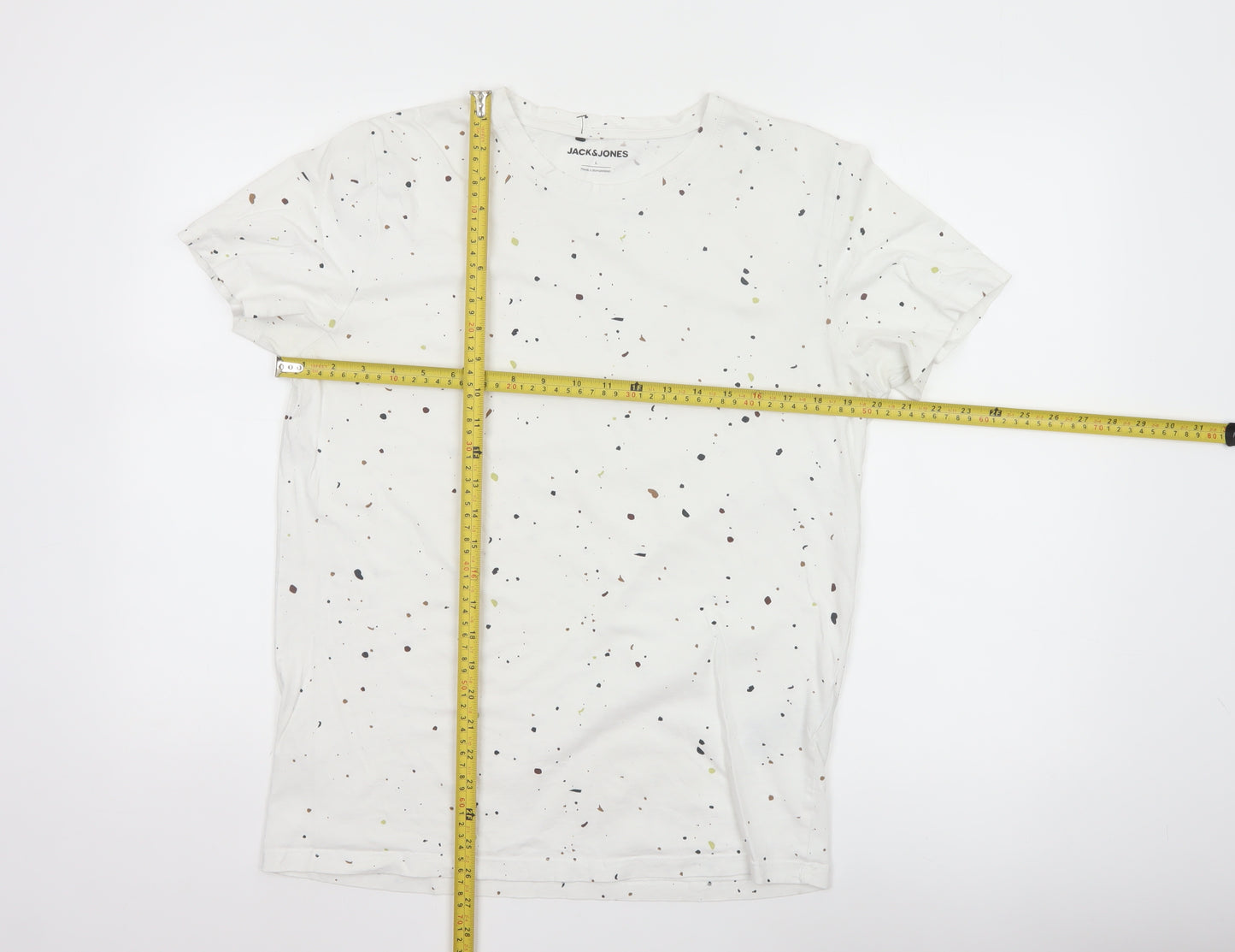 Jack & Jones Men White Graphic Print Cotton Crew Neck T-Shirt L