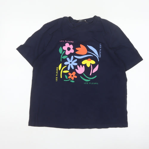 Marks and Spencer Women Blue Floral Les Fleurs T-Shirt Size 14