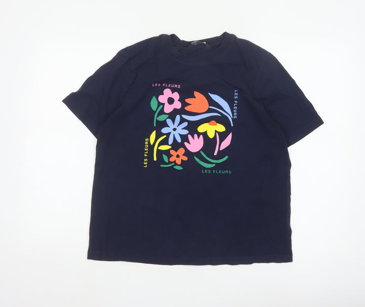 Marks and Spencer Women Blue Floral Les Fleurs T-Shirt Size 14