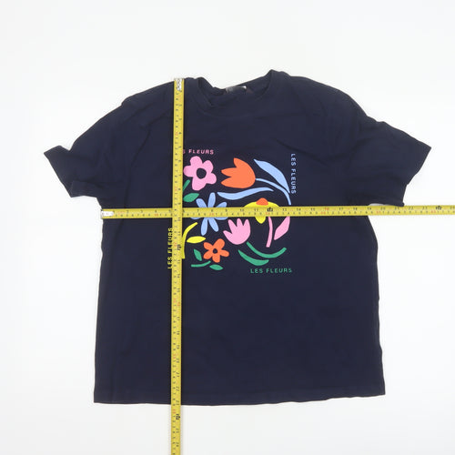 Marks and Spencer Women Blue Floral Les Fleurs T-Shirt Size 14