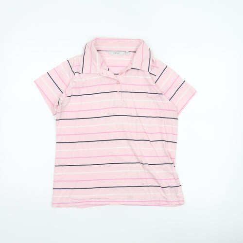 EWM Women Pink Striped Polo Shirt Size Small 10-12 100% Cotton