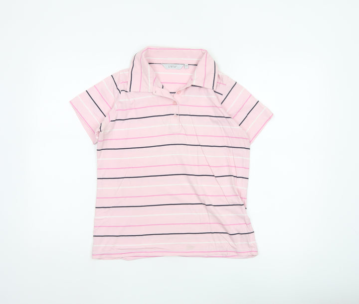 EWM Women Pink Striped Polo Shirt Size Small 10-12 100% Cotton