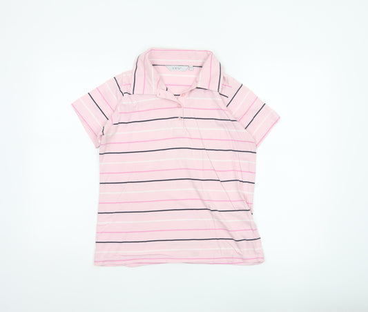 EWM Women Pink Striped Polo Shirt Size Small 10-12 100% Cotton