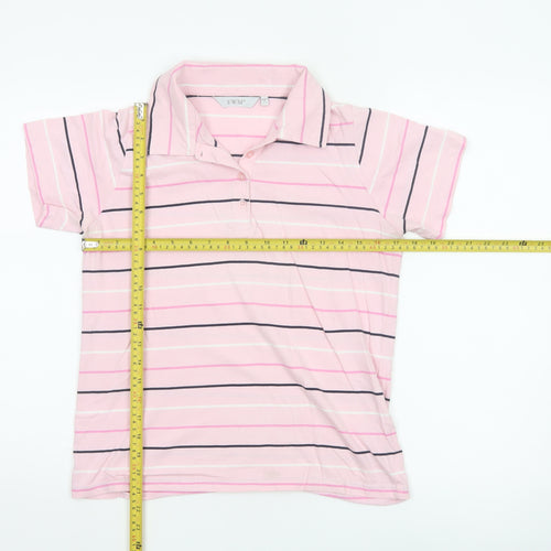 EWM Women Pink Striped Polo Shirt Size Small 10-12 100% Cotton