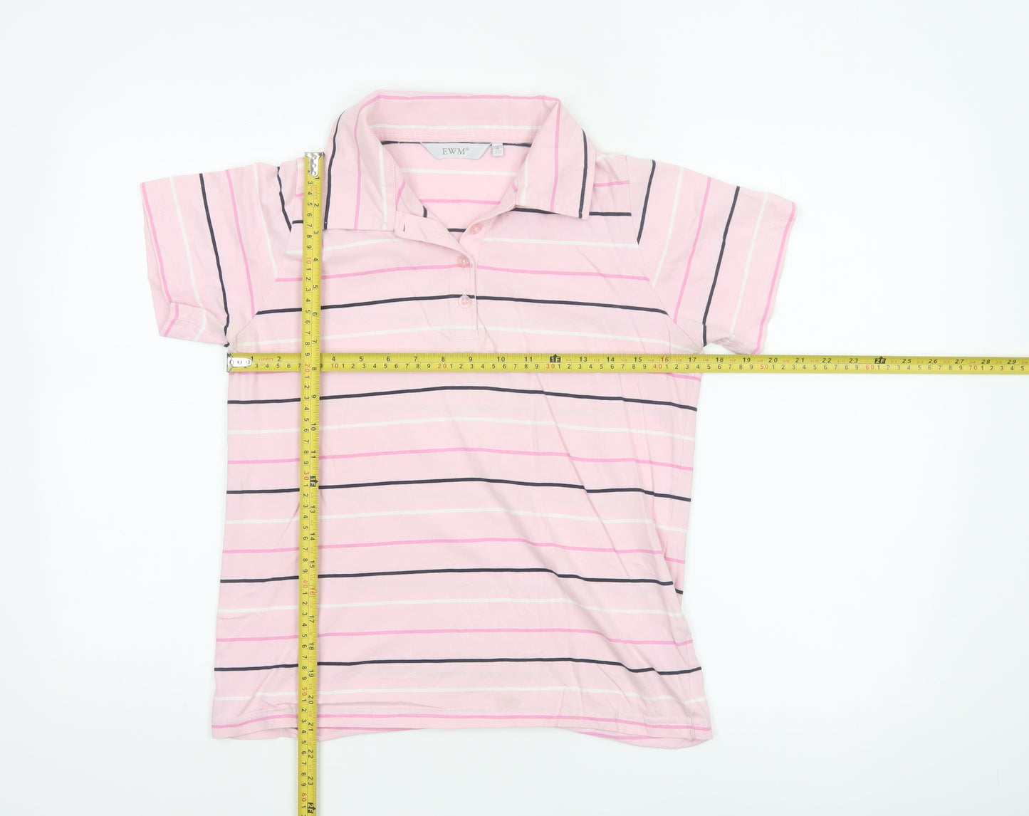 EWM Women Pink Striped Polo Shirt Size Small 10-12 100% Cotton