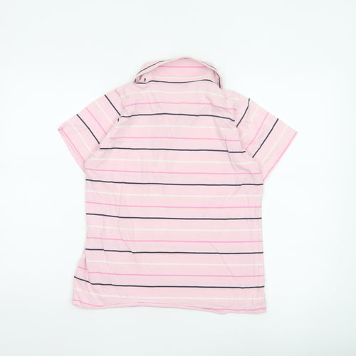 EWM Women Pink Striped Polo Shirt Size Small 10-12 100% Cotton