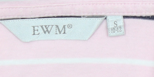 EWM Women Pink Striped Polo Shirt Size Small 10-12 100% Cotton