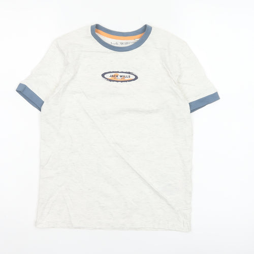 Jack Wills Boys Light Grey Marl Ringer T-Shirt 8-9 Years