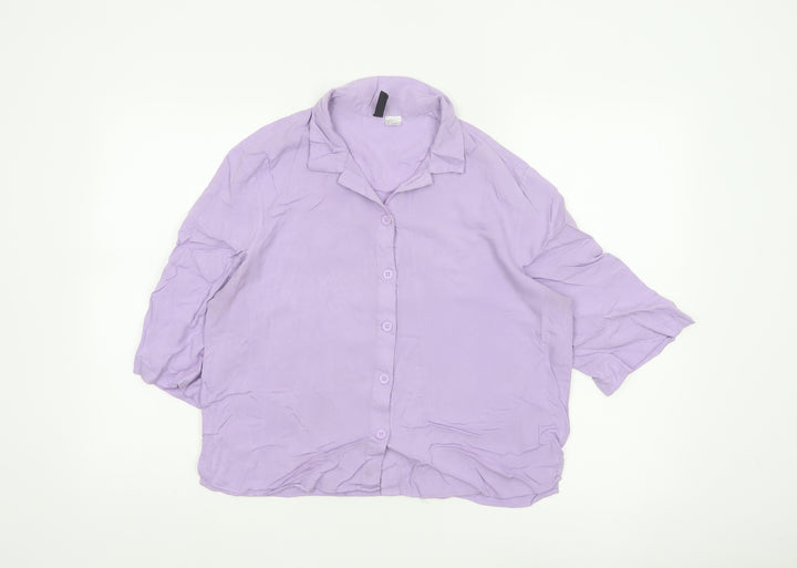 H&M Women’s Lilac Button-Up Shirt S Relaxed Viscose Collared Top