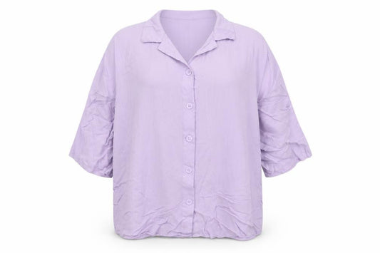 Front view of H&M Women’s Lilac Button-Up Shirt S Relaxed Viscose Collared Top