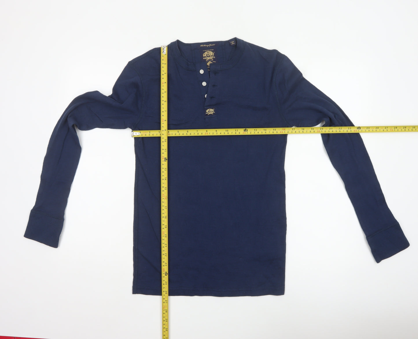 Superdry Men's Blue Long Sleeve Henley Shirt Size S