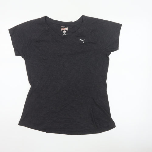 Puma Womens Black V-Neck Short Sleeve Basic Sports T-Shirt Size 14