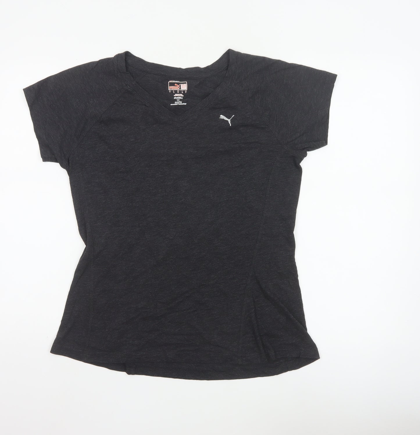 Puma Womens Black V-Neck Short Sleeve Basic Sports T-Shirt Size 14