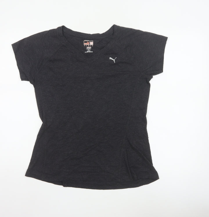 Puma Womens Black V-Neck Short Sleeve Basic Sports T-Shirt Size 14