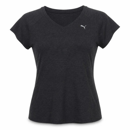 Puma Womens Black V-Neck Short Sleeve Basic Sports T-Shirt Size 14