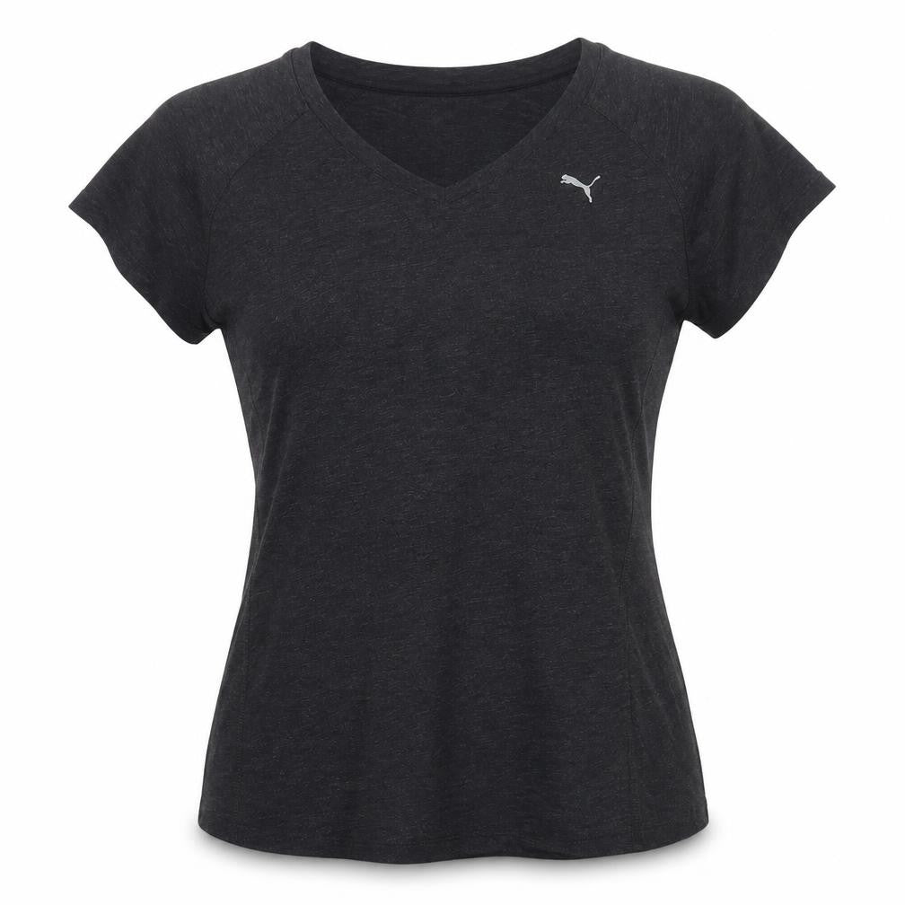 Puma Womens Black V-Neck Short Sleeve Basic Sports T-Shirt Size 14