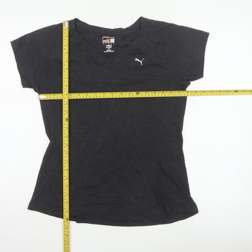 Puma Womens Black V-Neck Short Sleeve Basic Sports T-Shirt Size 14