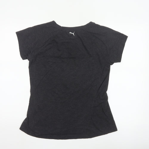 Puma Womens Black V-Neck Short Sleeve Basic Sports T-Shirt Size 14