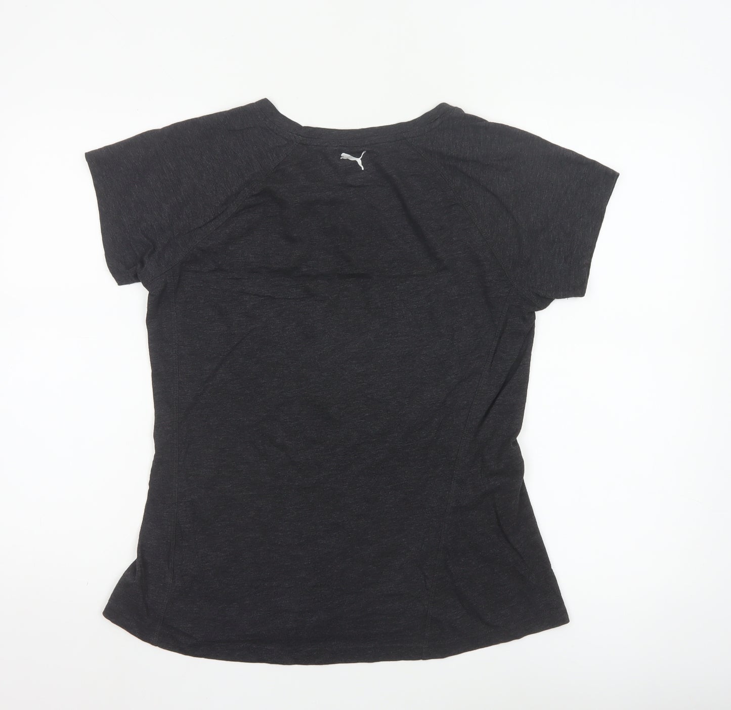 Puma Womens Black V-Neck Short Sleeve Basic Sports T-Shirt Size 14