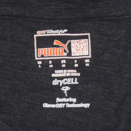 Puma Womens Black V-Neck Short Sleeve Basic Sports T-Shirt Size 14