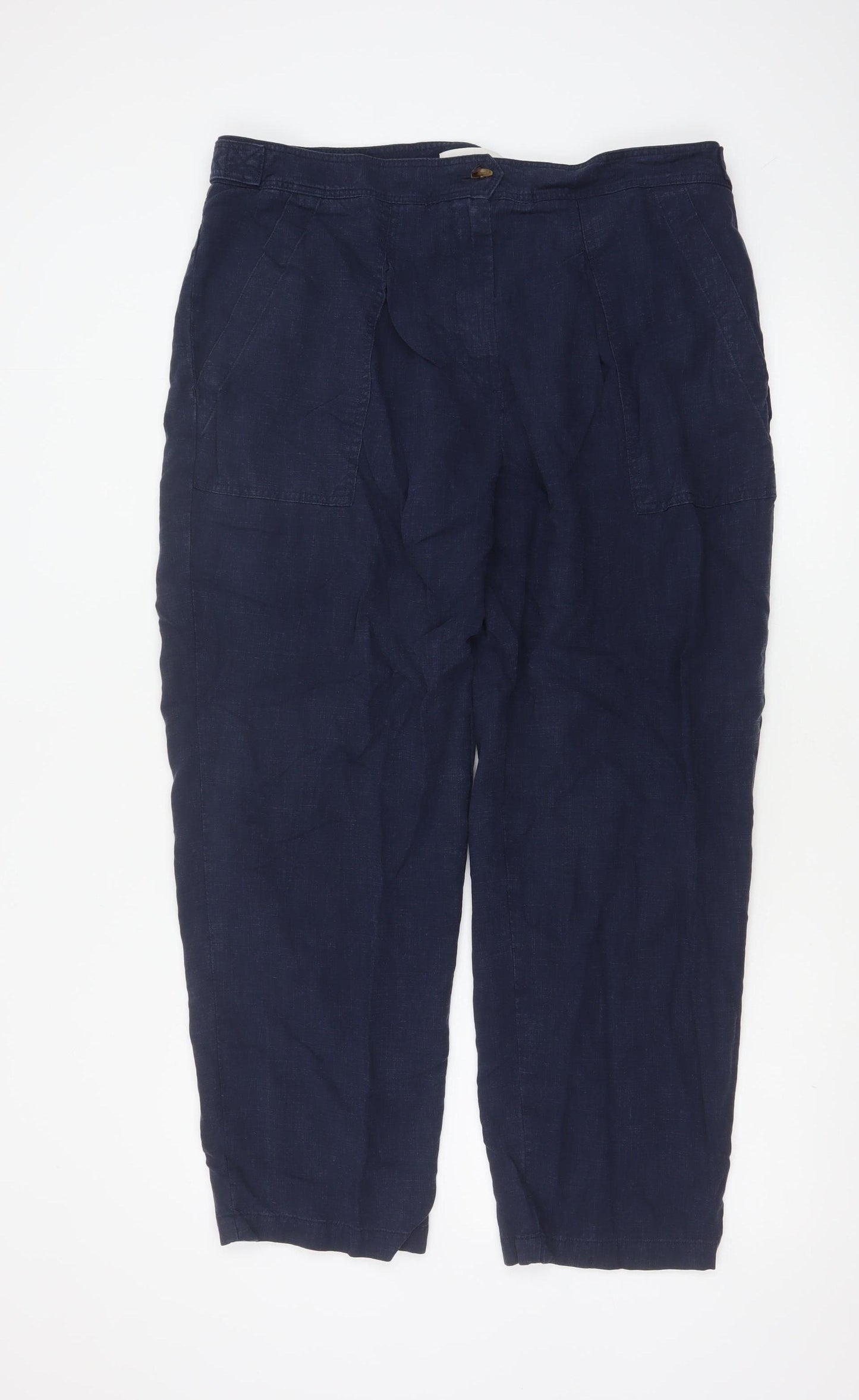 Marks and Spencer Per Una Women’s Blue Linen Blend Relaxed Trousers Size 18