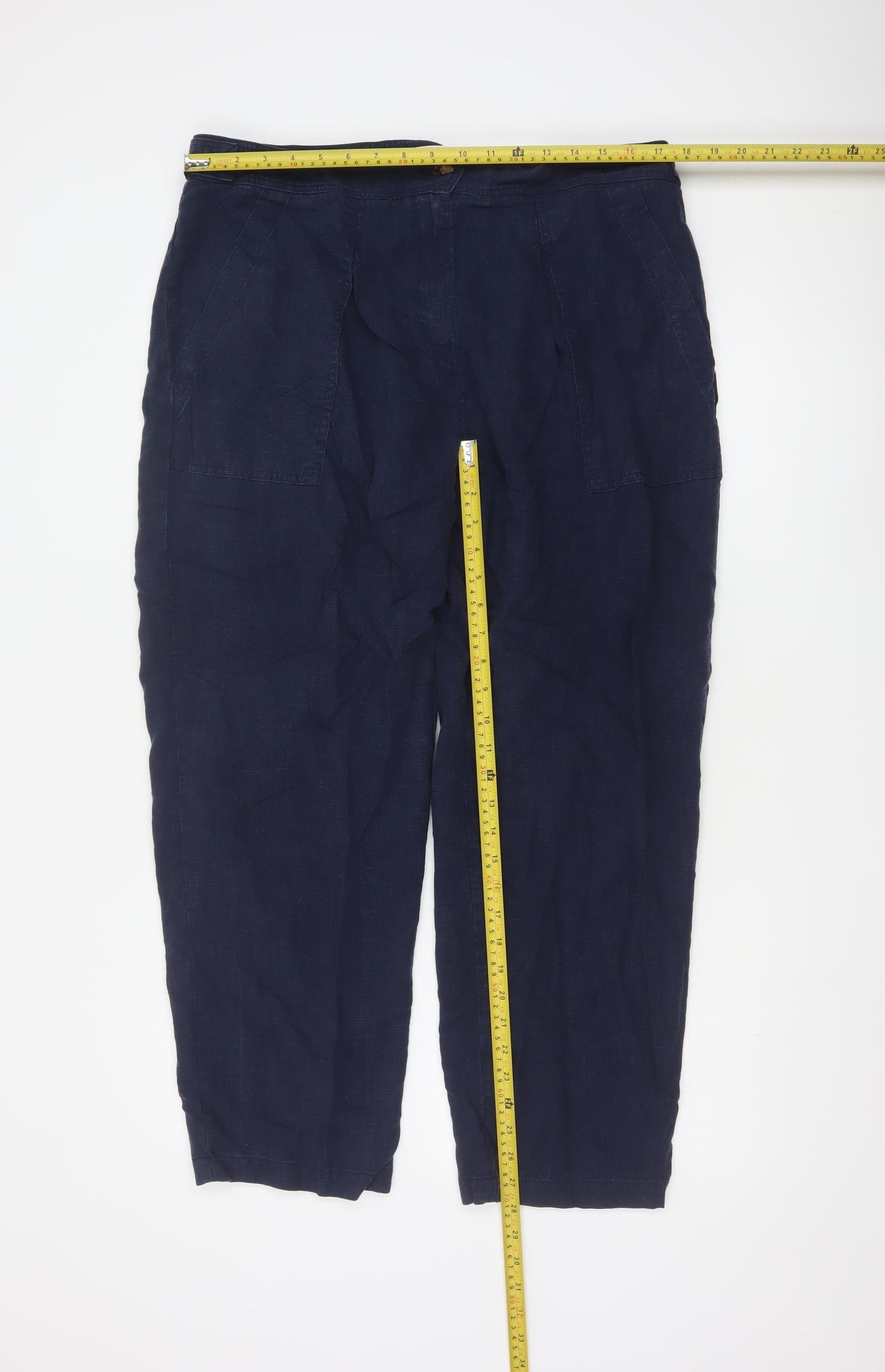 Marks and Spencer Per Una Women’s Blue Linen Blend Relaxed Trousers Size 18