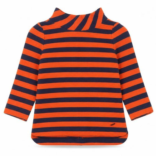 Boden Women Orange Navy Striped Cowl Neck Top Size 10