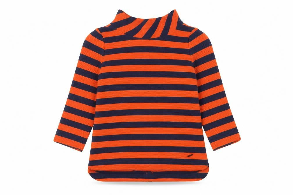 Boden Women Orange Navy Striped Cowl Neck Top Size 10