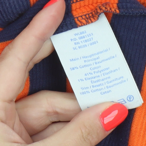 Boden Women Orange Navy Striped Cowl Neck Top Size 10
