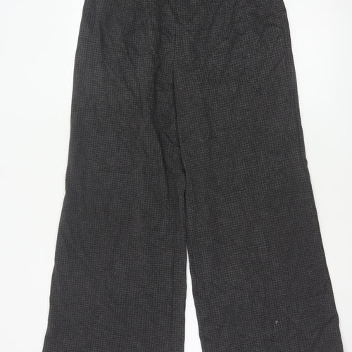 Marks and Spencer Women Grey Check Wide-Leg Trousers Size 12 Short
