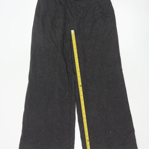 Marks and Spencer Women Grey Check Wide-Leg Trousers Size 12 Short