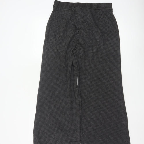 Marks and Spencer Women Grey Check Wide-Leg Trousers Size 12 Short