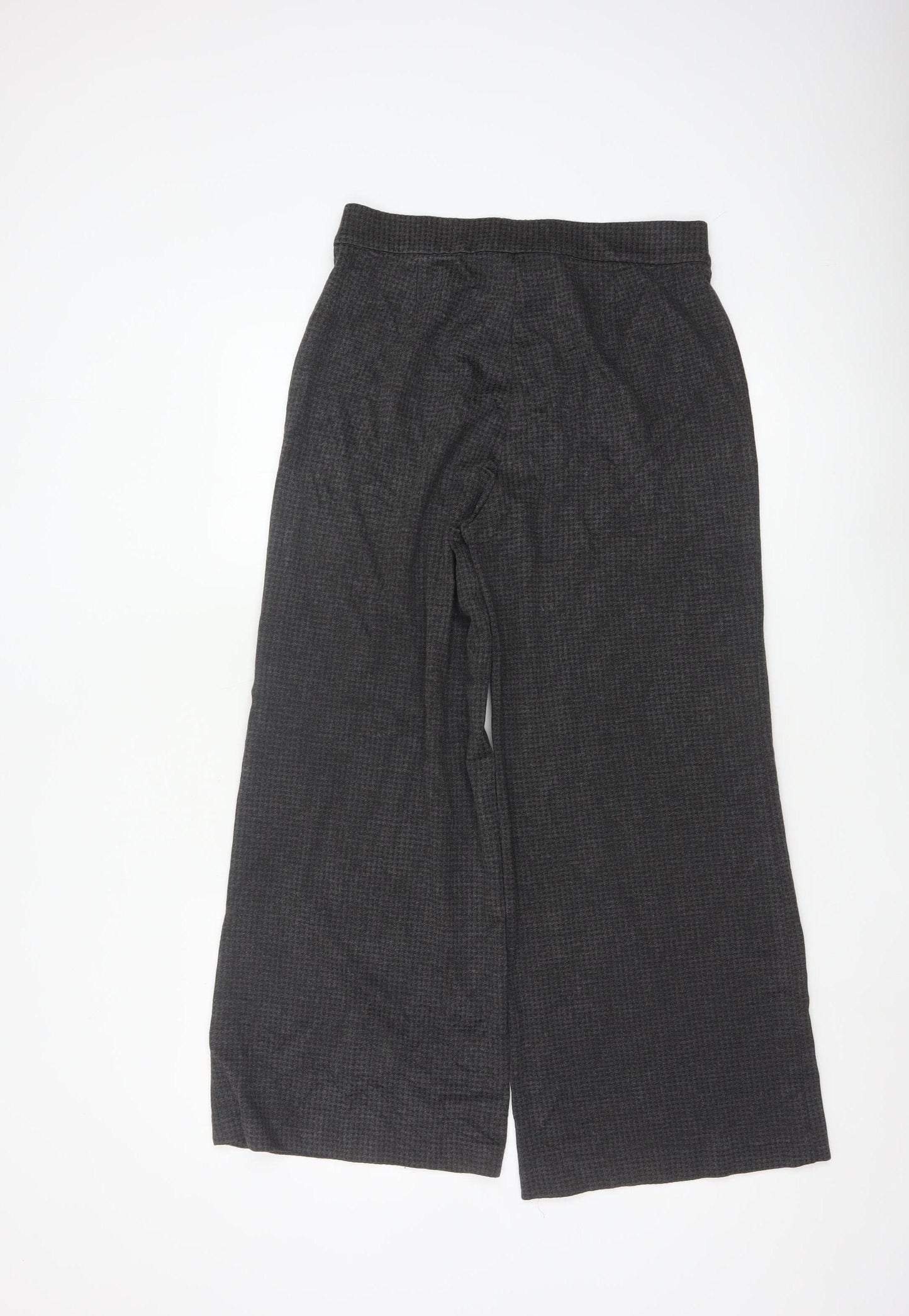 Marks and Spencer Women Grey Check Wide-Leg Trousers Size 12 Short