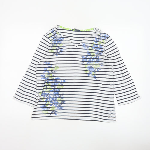 Maine New England Women's White Striped 3/4 Sleeve V-Neck Cotton T-Shirt Size 16