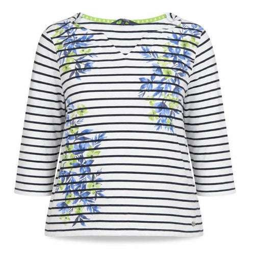 Maine New England Women's White Striped 3/4 Sleeve V-Neck Cotton T-Shirt Size 16