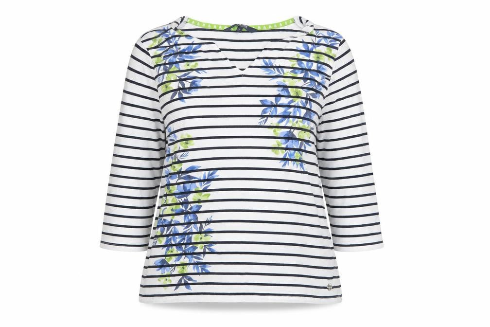Maine New England Women's White Striped 3/4 Sleeve V-Neck Cotton T-Shirt Size 16