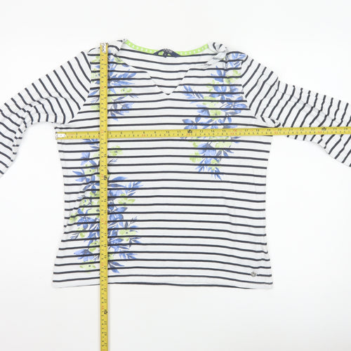 Maine New England Women's White Striped 3/4 Sleeve V-Neck Cotton T-Shirt Size 16
