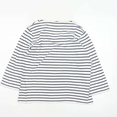 Maine New England Women's White Striped 3/4 Sleeve V-Neck Cotton T-Shirt Size 16