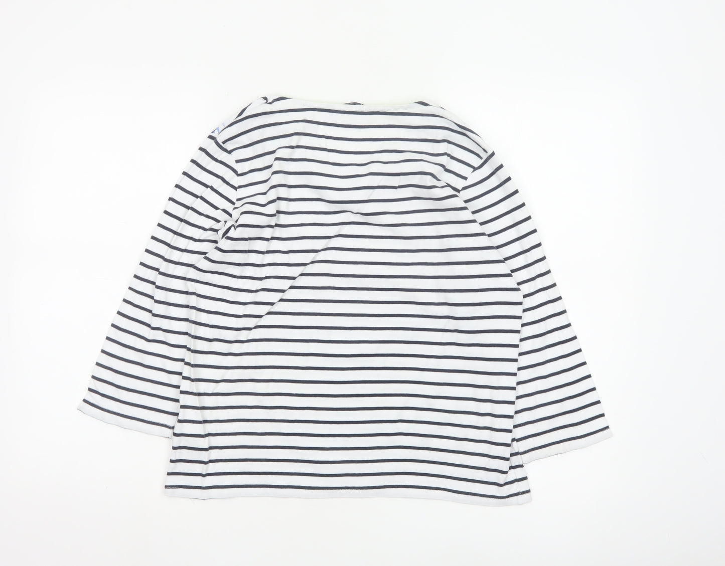 Maine New England Women's White Striped 3/4 Sleeve V-Neck Cotton T-Shirt Size 16