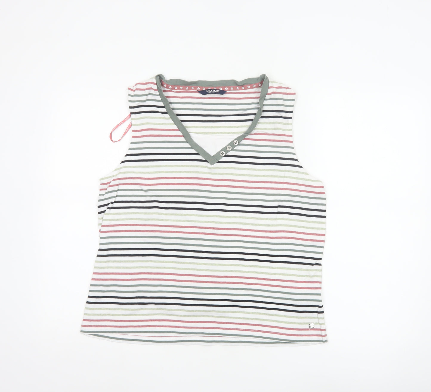 Maine New England Women's Multicoloured Striped V-Neck Cotton Tank Top Size 18