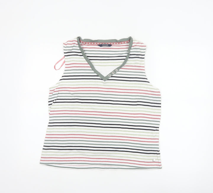 Maine New England Women's Multicoloured Striped V-Neck Cotton Tank Top Size 18