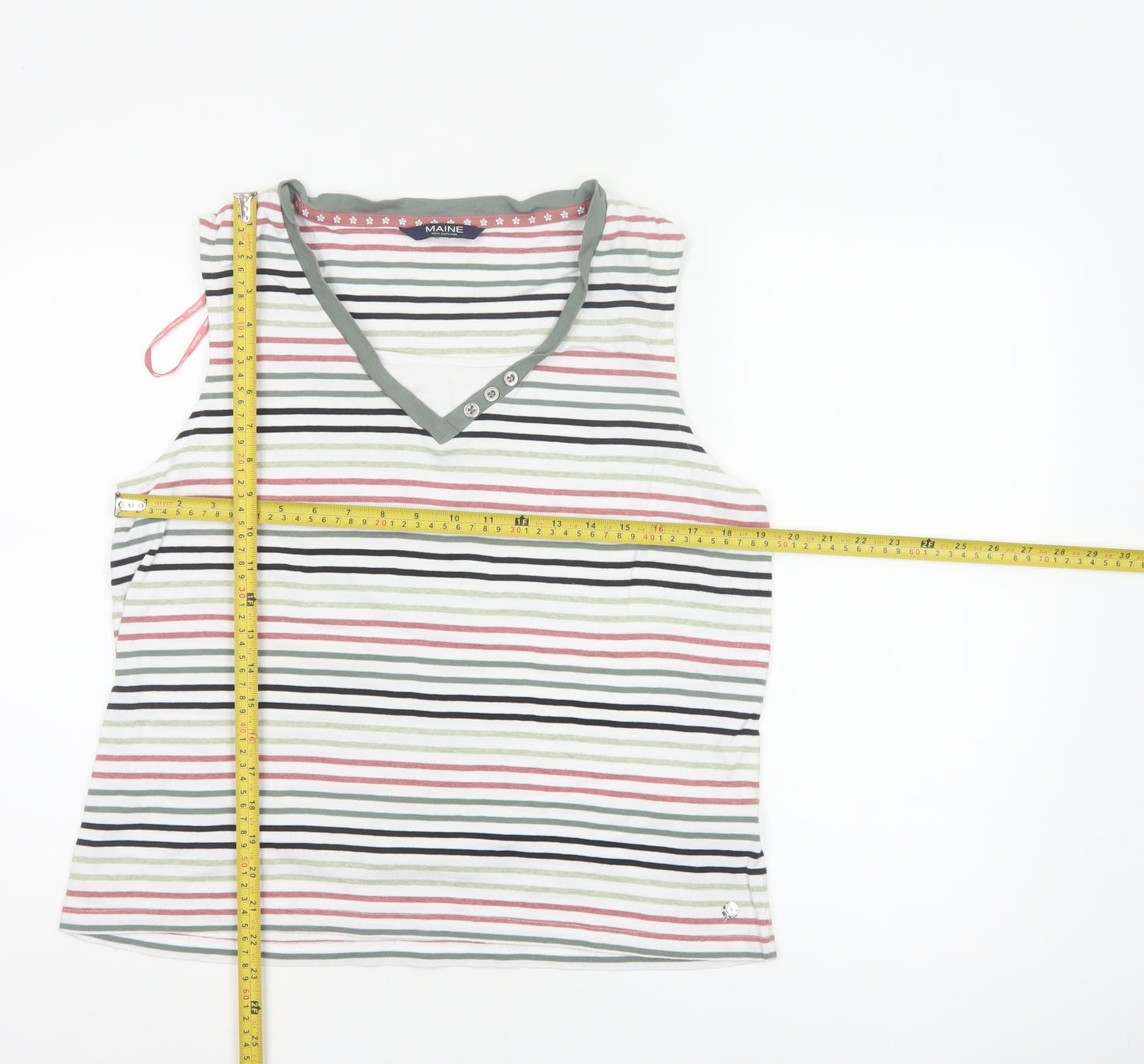 Maine New England Women's Multicoloured Striped V-Neck Cotton Tank Top Size 18