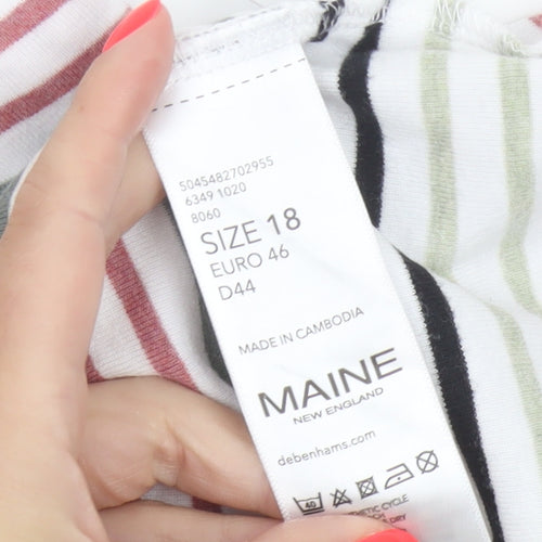 Maine New England Women's Multicoloured Striped V-Neck Cotton Tank Top Size 18