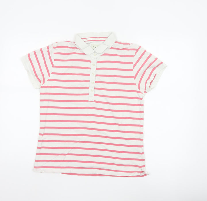 Crew Clothing Co. Women's Pink White Striped Polo Shirt Size 12