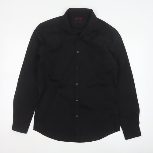 Red Herring Men's Black Slim Fit Long Sleeve Shirt 15in